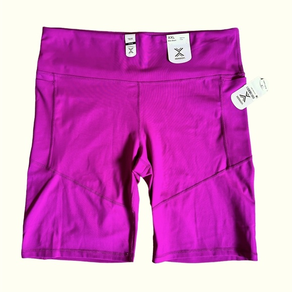 Xersion Neon Fuschia Knee Length Compression Shorts, Side Pockets, Women’s XXL - Picture 1 of 3